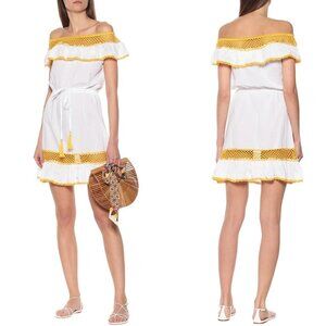 Anna Kosturova Handmade Cee Zee Cotton Woven Crochet Off Shoulder Mini Dress L